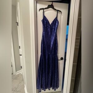 Blue sequin floor length mermaid dress with slit